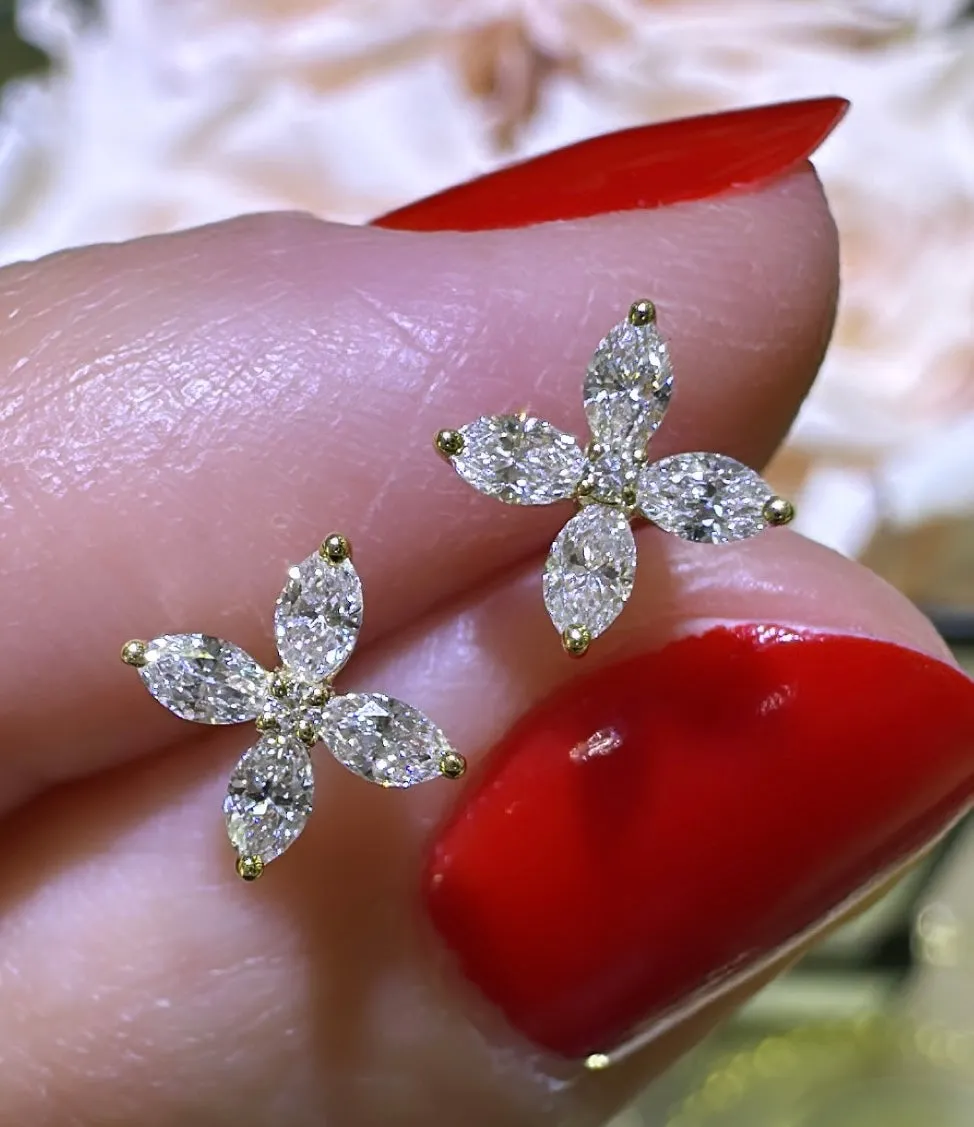 0.33ct tw Diamond Flower Shape Marquise Stud Earrings