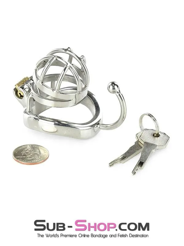 0840RS      Tiny Cage High Security Chromed Steel Male Chastity with Ball Separation Rod - MEGA Deal!