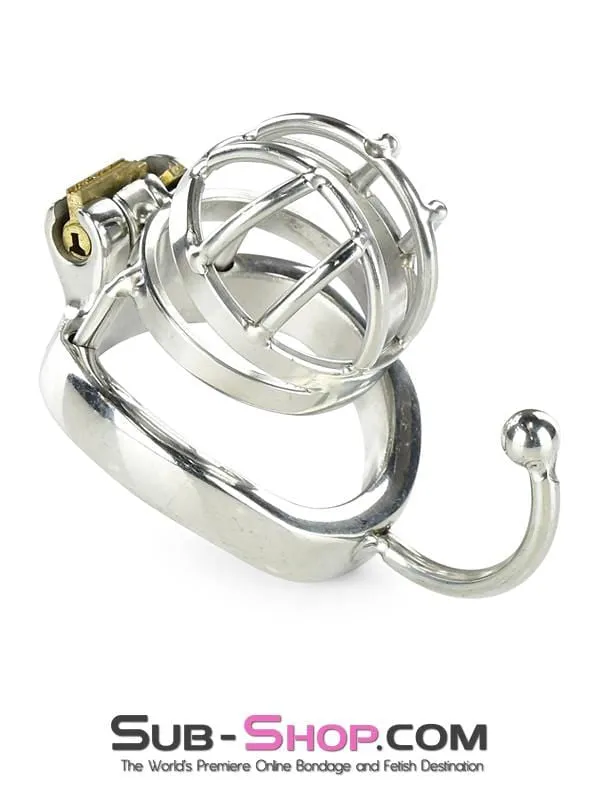0840RS      Tiny Cage High Security Chromed Steel Male Chastity with Ball Separation Rod - MEGA Deal!