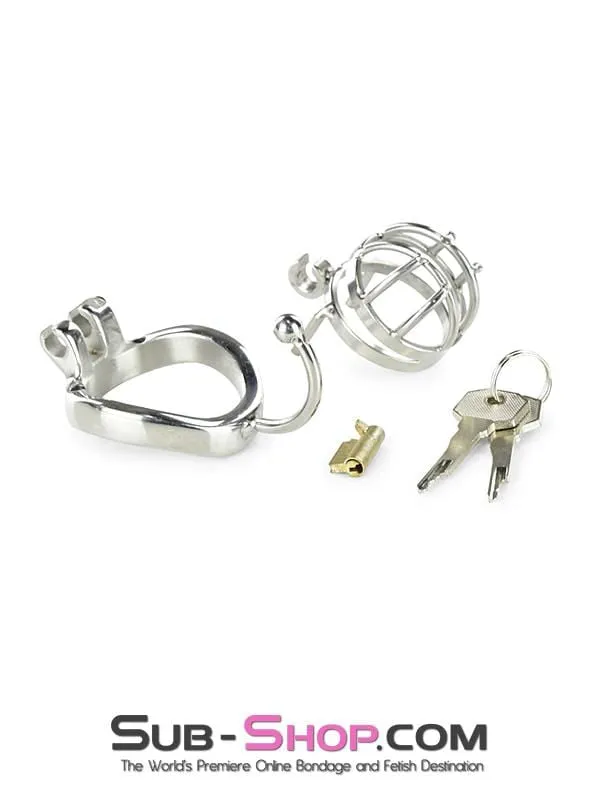 0840RS      Tiny Cage High Security Chromed Steel Male Chastity with Ball Separation Rod - MEGA Deal!