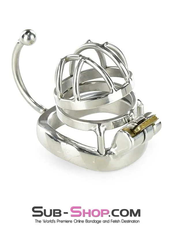 0840RS      Tiny Cage High Security Chromed Steel Male Chastity with Ball Separation Rod - MEGA Deal!