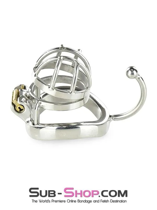 0840RS      Tiny Cage High Security Chromed Steel Male Chastity with Ball Separation Rod - MEGA Deal!