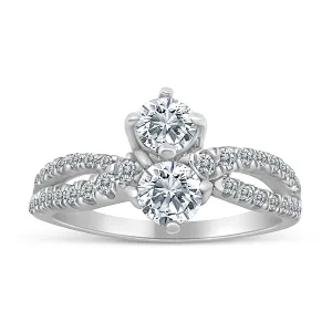 1.00ctw Diamond Two Stone Ring in 10k White Gold (J-K, I2-I3)