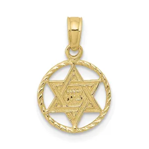 10K Star of David in Circle Frame Pendant
