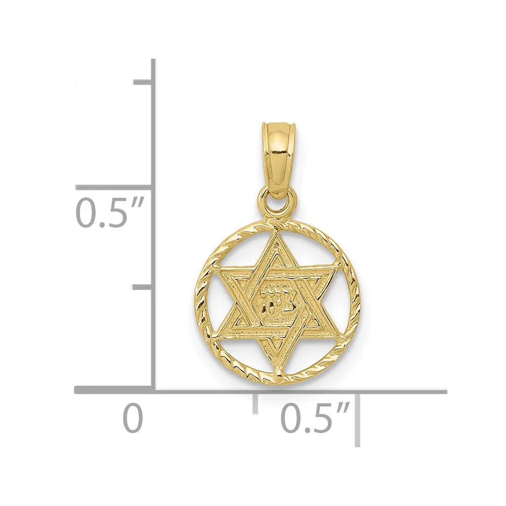10K Star of David in Circle Frame Pendant