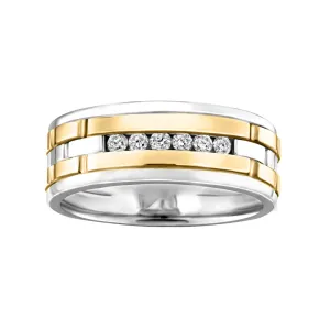10K White and Yellow Gold (0.18ct) Channel Set Diamond Mens Band