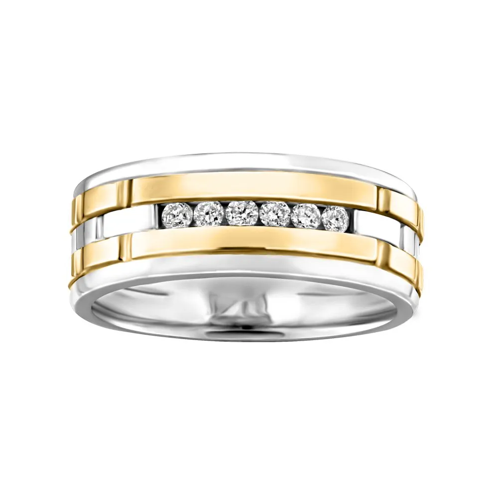 10K White and Yellow Gold (0.18ct) Channel Set Diamond Mens Band