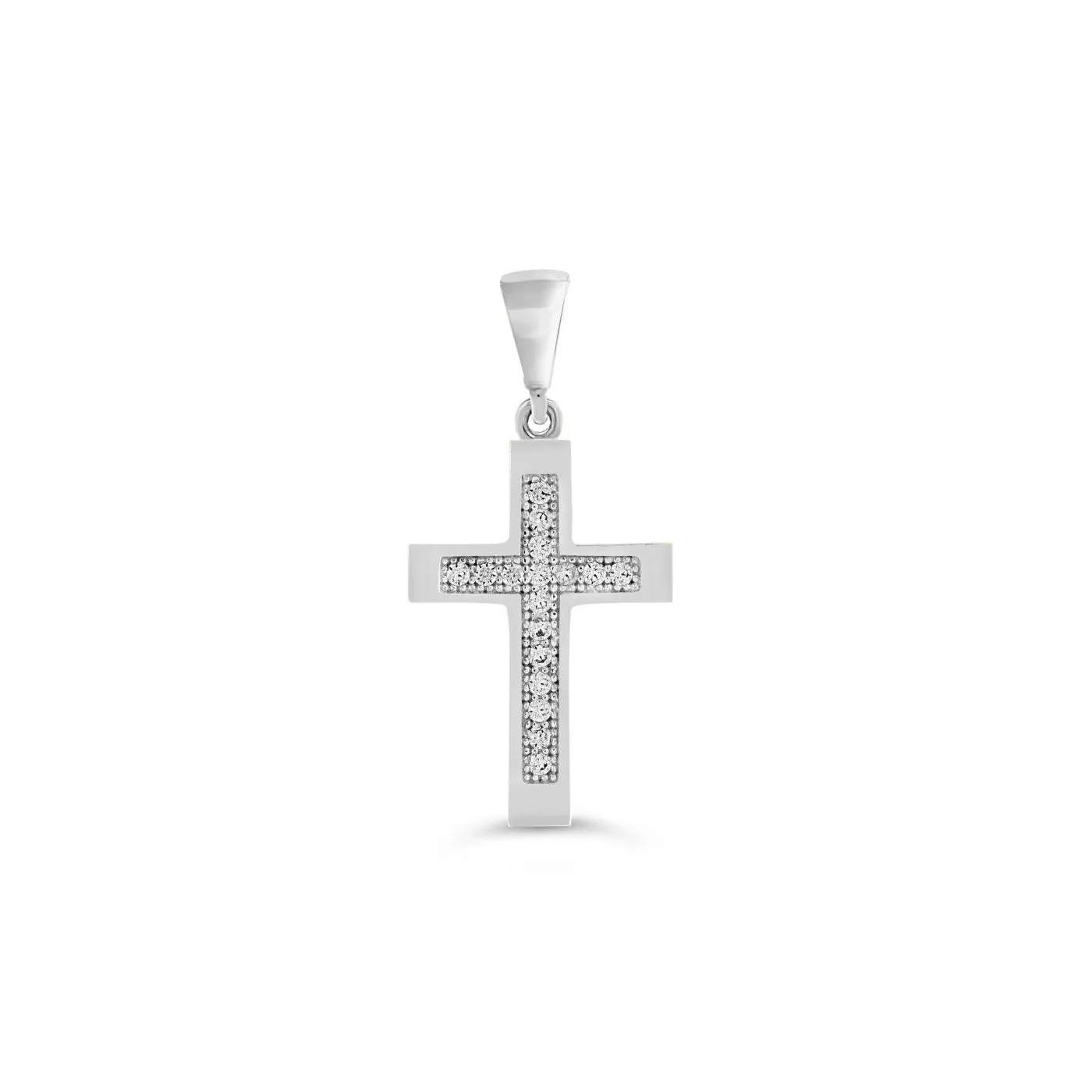 10K White Gold CZ Cross Pendant