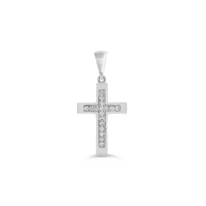 10K White Gold CZ Cross Pendant
