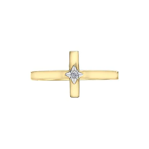 10K Yellow Gold (0.01ct) Diamond Sideway Cross Ring