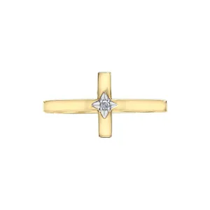 10K Yellow Gold (0.01ct) Diamond Sideway Cross Ring