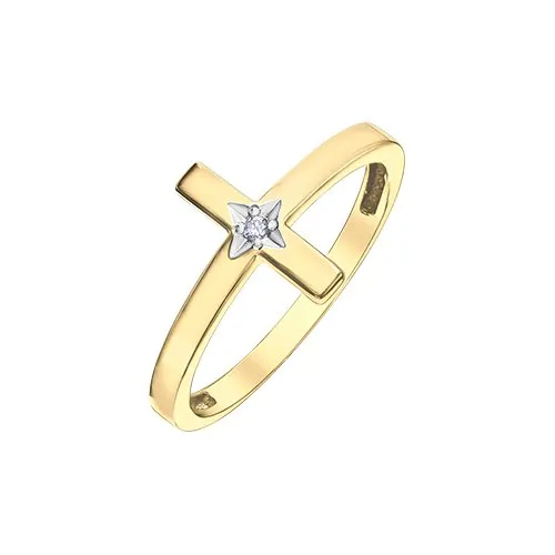 10K Yellow Gold (0.01ct) Diamond Sideway Cross Ring