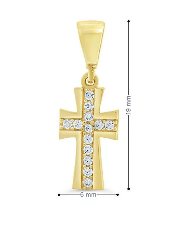 10K Yellow Gold Cross Religious Pendant with Cubic Zirconia Accents