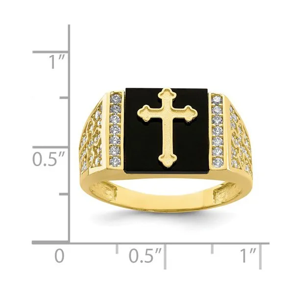 10K Yellow Gold CZ And Onyx Cross Men's Ring