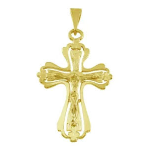 10k Yellow Gold Filigree Cross Crucifix Cross Religious Charm Pendant 2" 4.9g