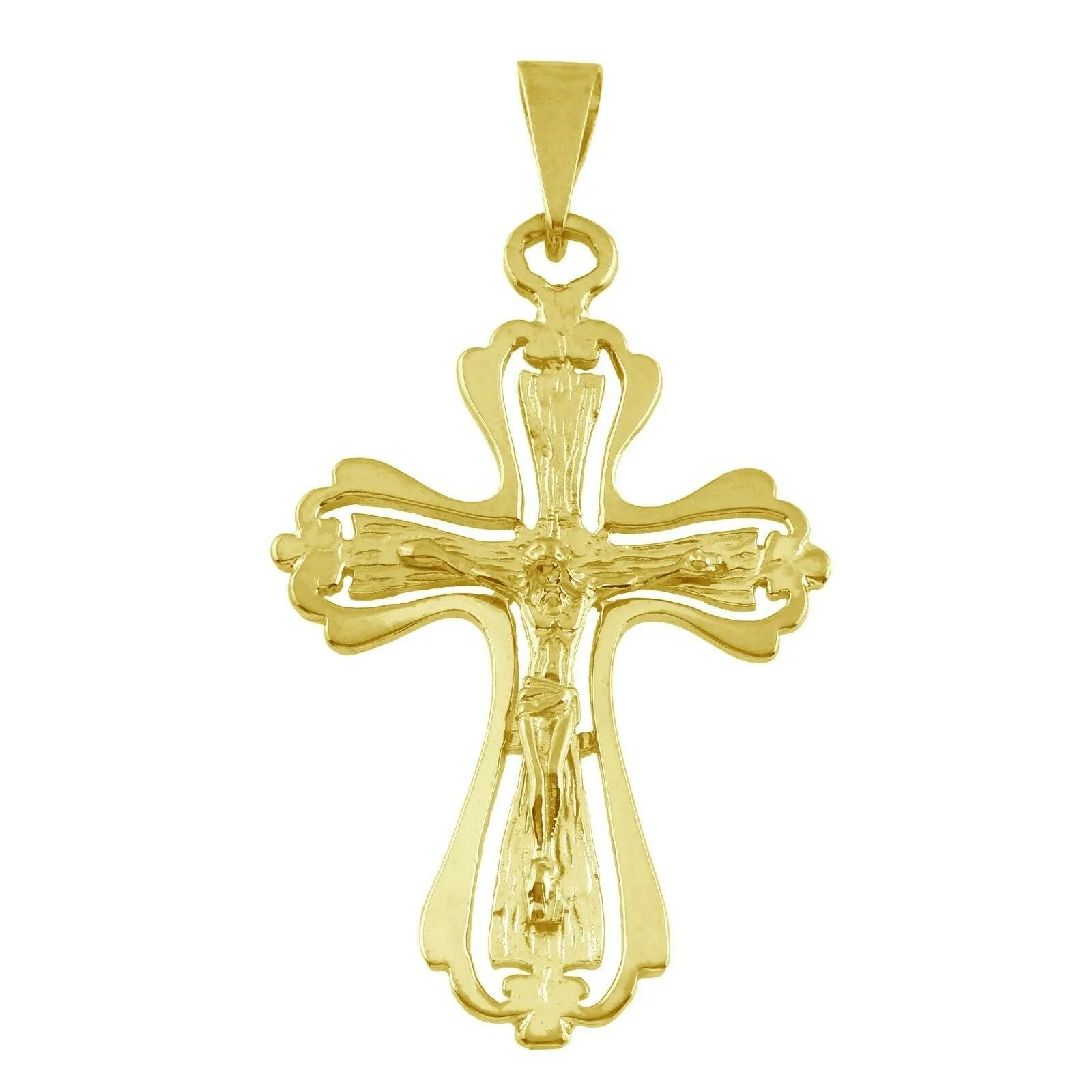 10k Yellow Gold Filigree Cross Crucifix Cross Religious Charm Pendant 2" 4.9g