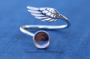 10mm silver Round Bezel Angel Wing Wrap Bypass Adjustable Ring blank