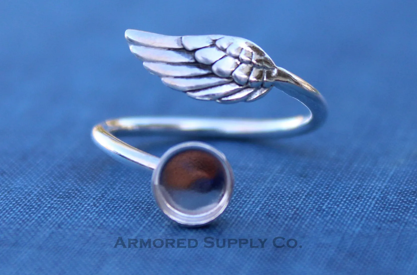 10mm silver Round Bezel Angel Wing Wrap Bypass Adjustable Ring blank