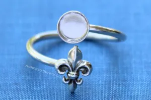 10mm silver Round Fleur De Lis Wrap Bypass Adjustable Ring blank