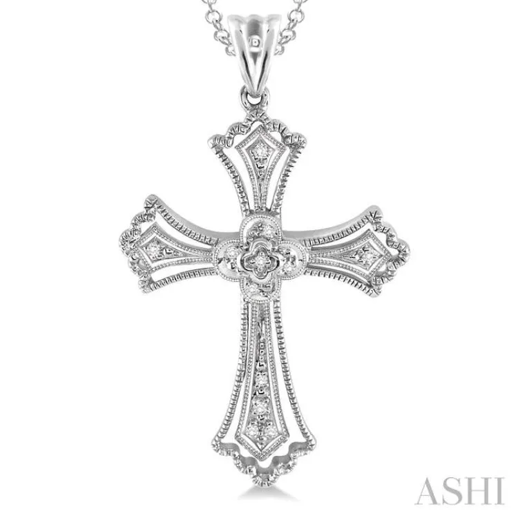 1/20 Ctw Single Cut Diamond Cross Pendant in Sterling Silver with Chain