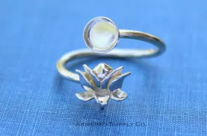 12mm Bezel Silver Lotus Flower Wrap Bypass Adjustable Ring blank