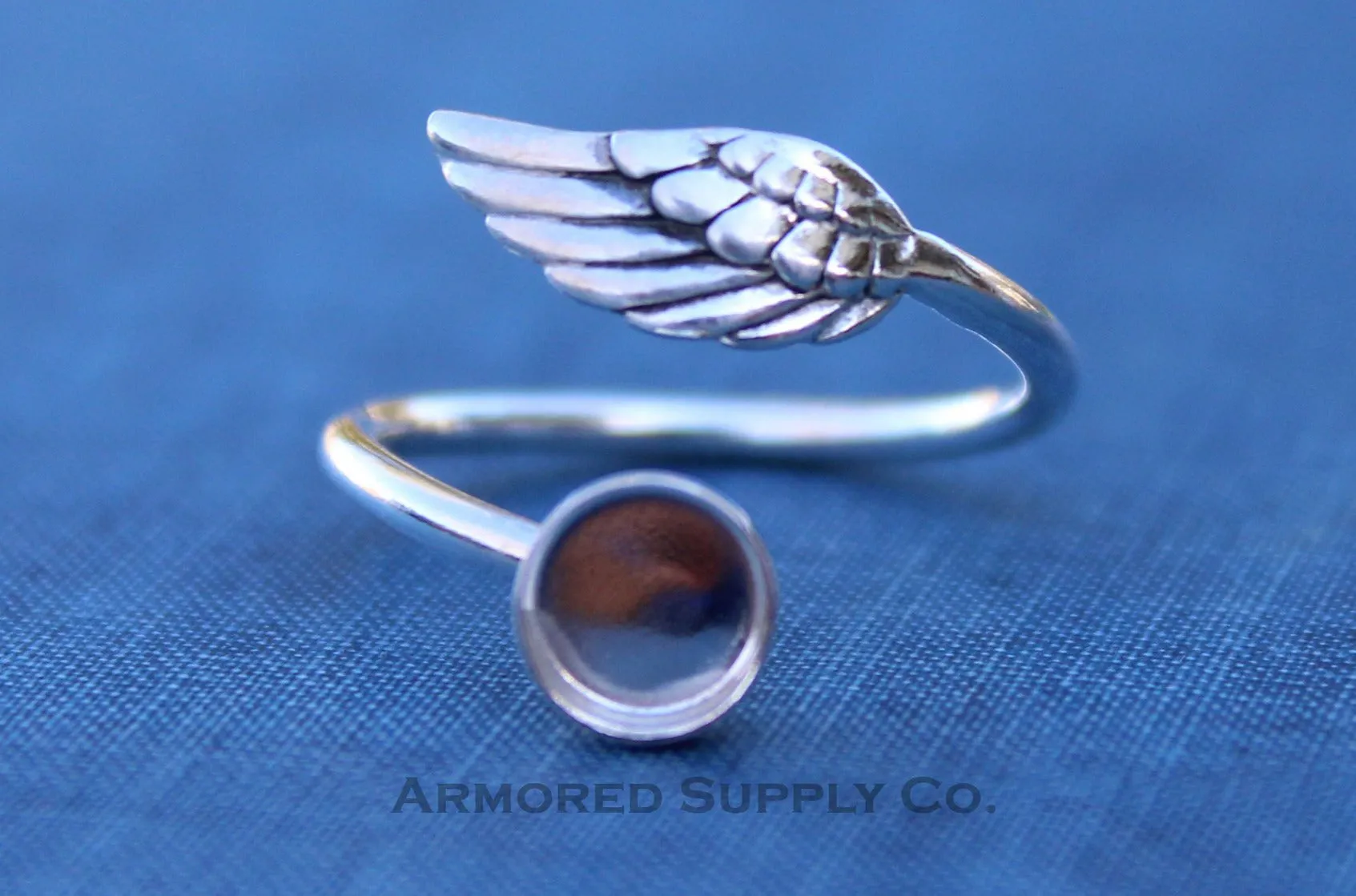 12mm Silver Angel Wing Adjustable Bezel Cup Ring blank