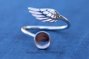 12mm Silver Angel Wing Adjustable Bezel Cup Ring blank