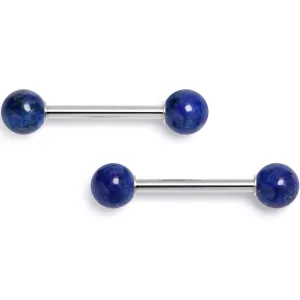 14 Gauge 5/8 Blue Lapis Natural Stone Barbell Nipple Ring Set