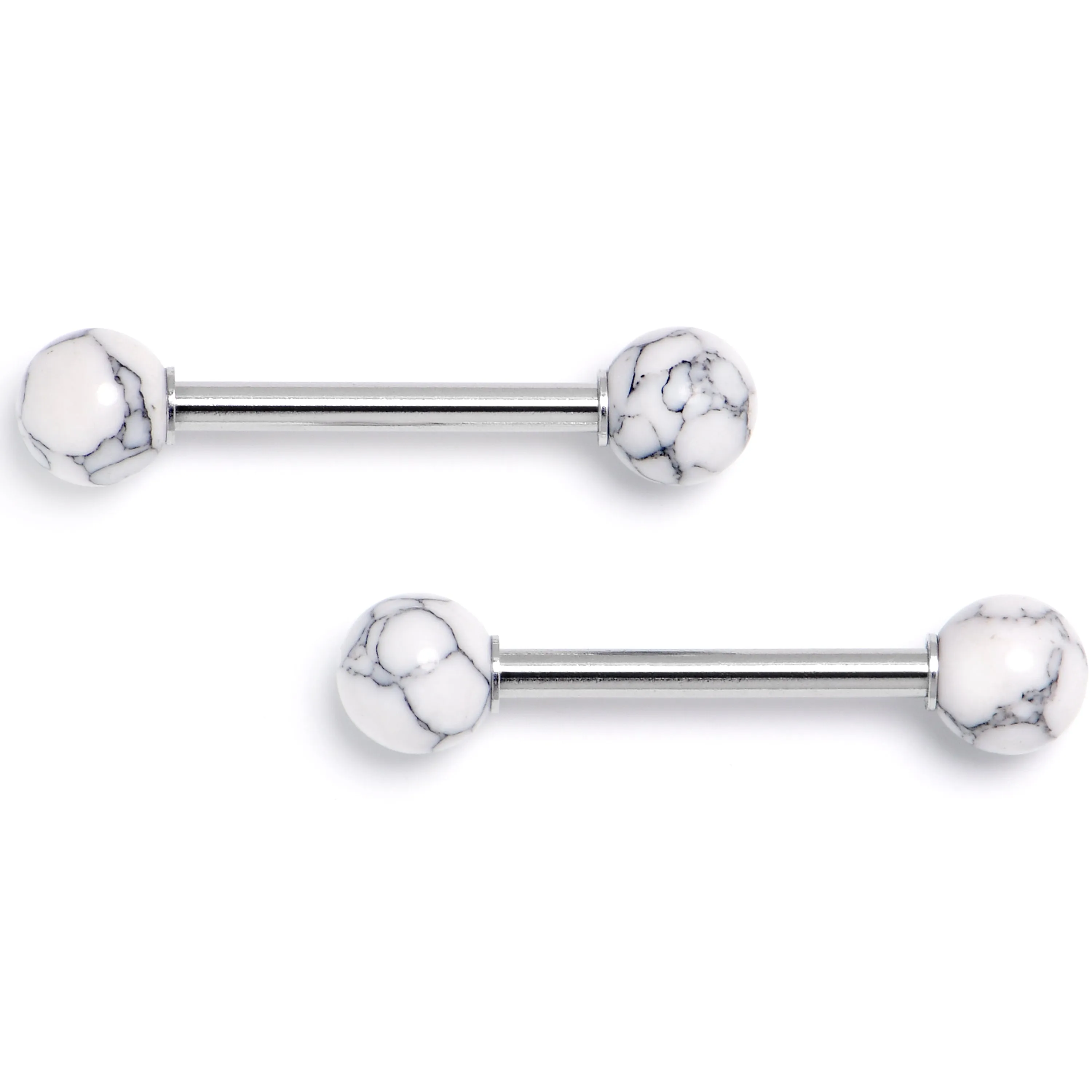 14 Gauge 5/8 White Howlite Natural Stone Barbell Nipple Ring Set