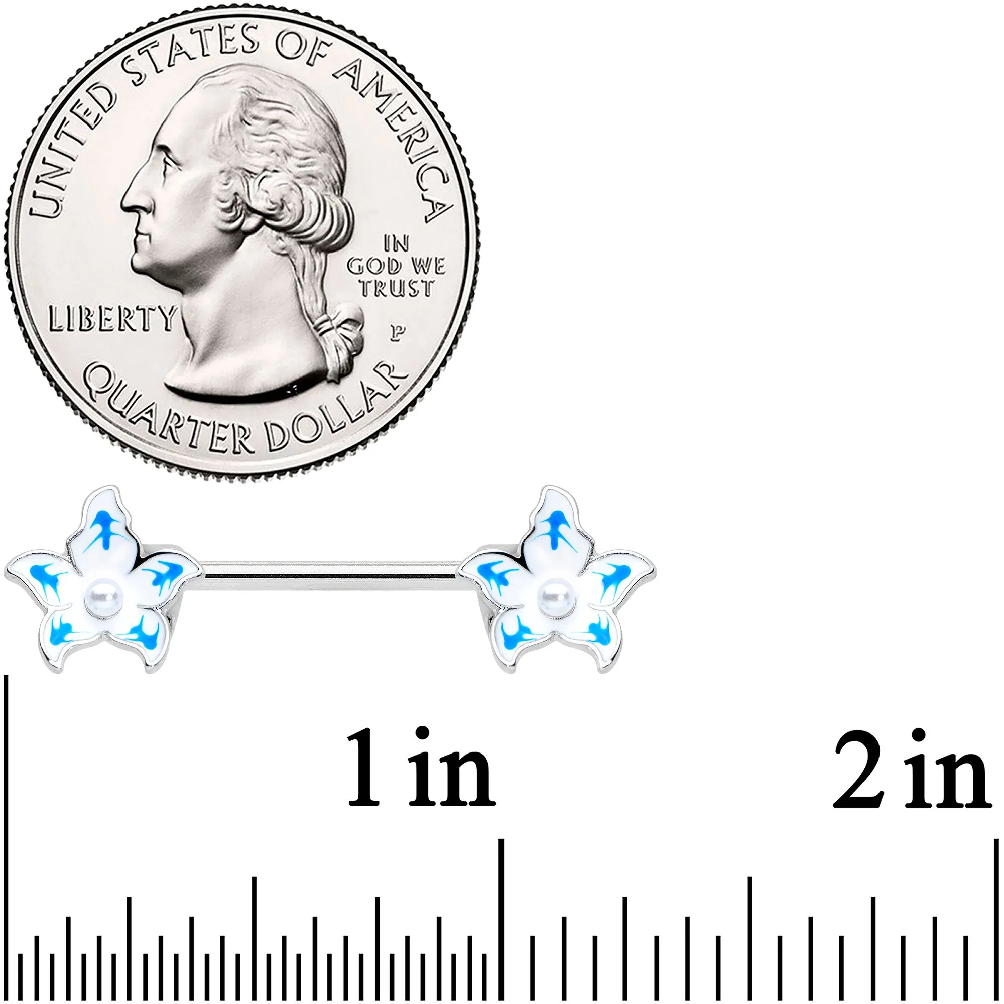 14 Gauge 9/16 Pearlescent Orb Flower Blue Barbell Nipple Ring Set