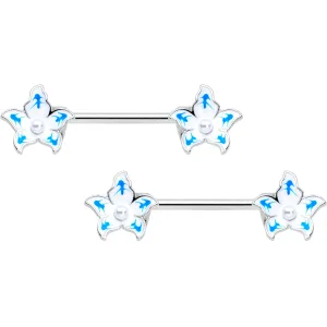 14 Gauge 9/16 Pearlescent Orb Flower Blue Barbell Nipple Ring Set