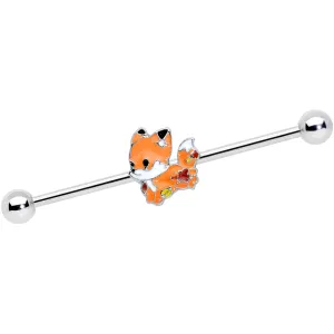 14 Gauge Cute Fall Fox Industrial Barbell 38mm
