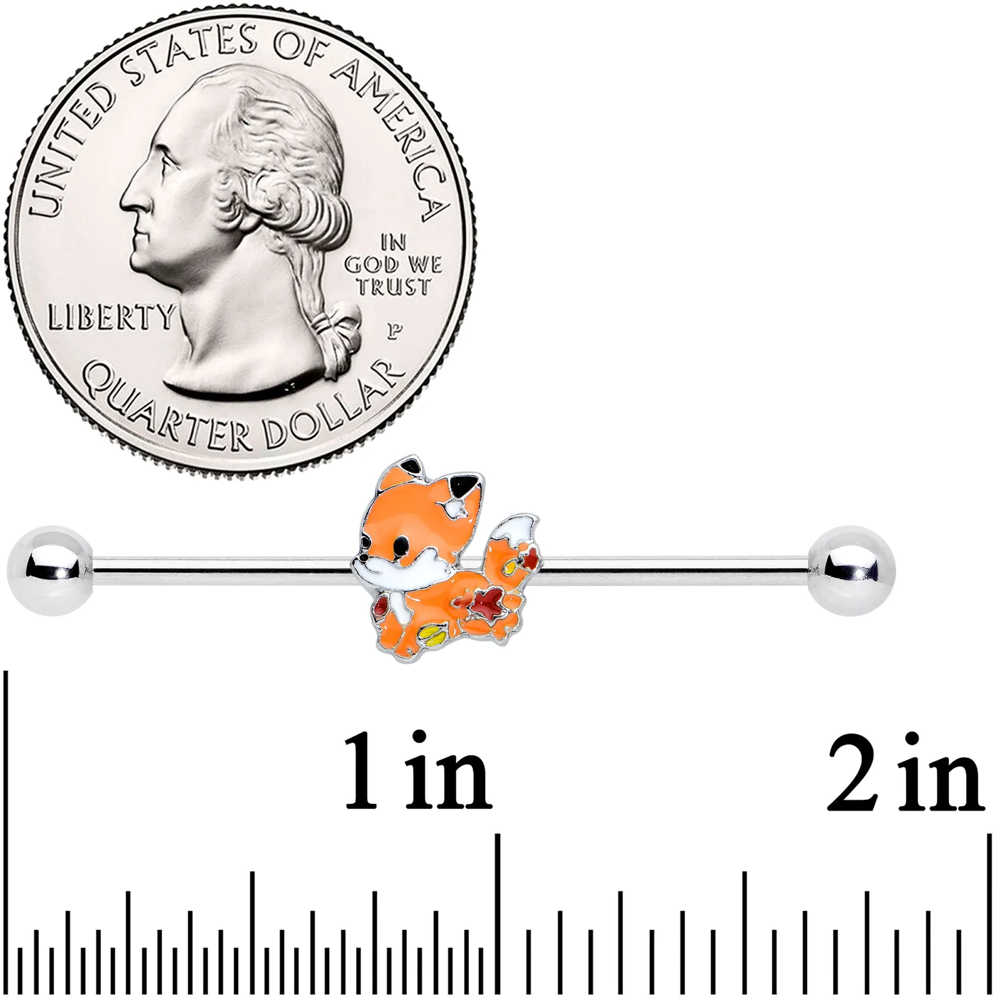 14 Gauge Cute Fall Fox Industrial Barbell 38mm