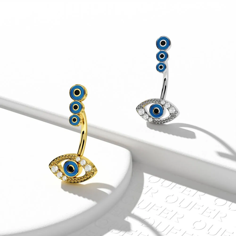 14G Triple Blue Evil Eyes Belly Button Ring