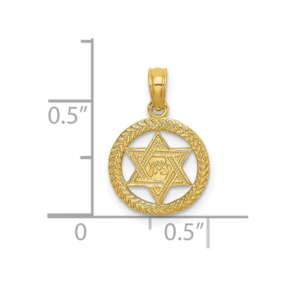 14K Engraved Star Of David In Circle Charm