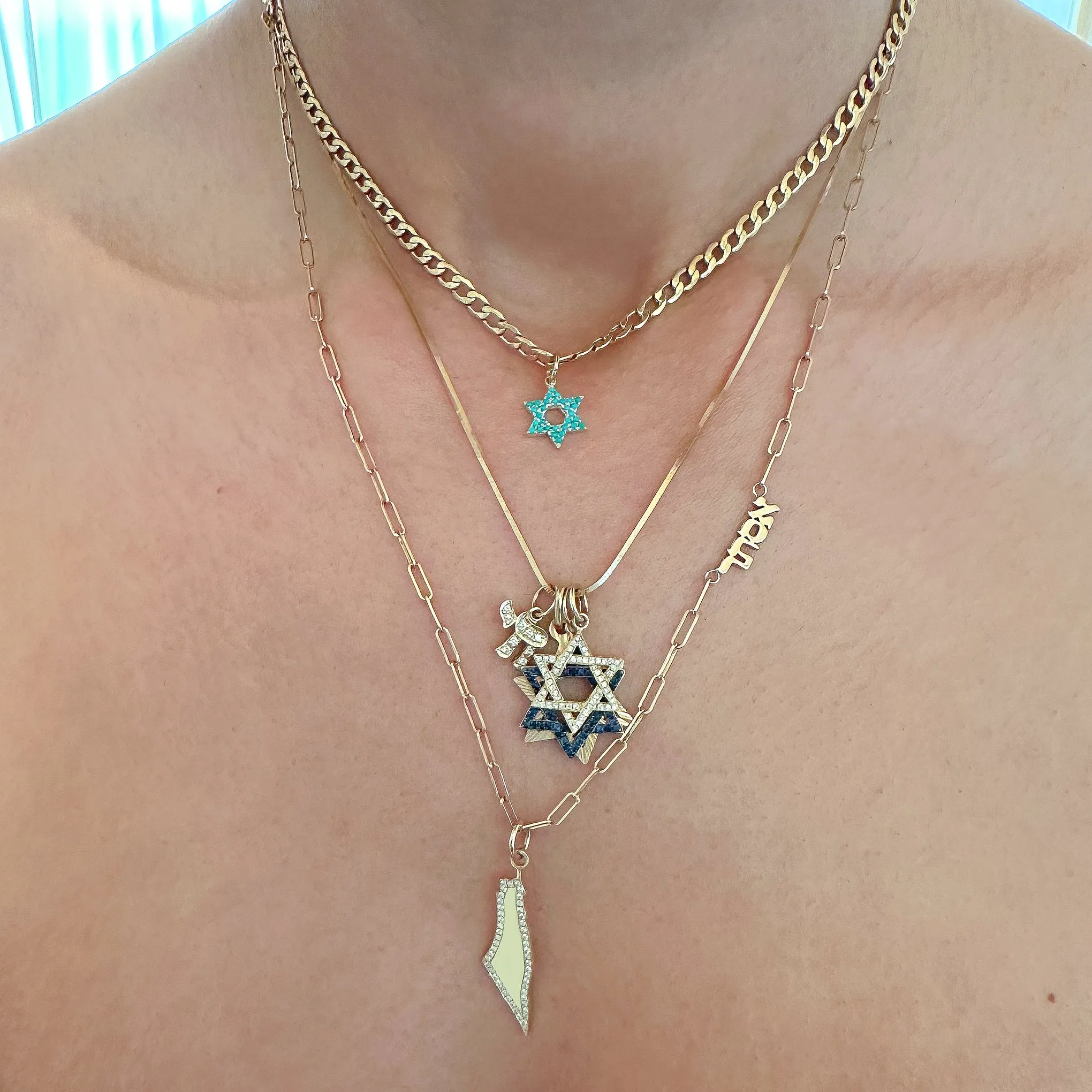 14K Gold Blue Sapphire Star of David Charm Pendant, Medium Size