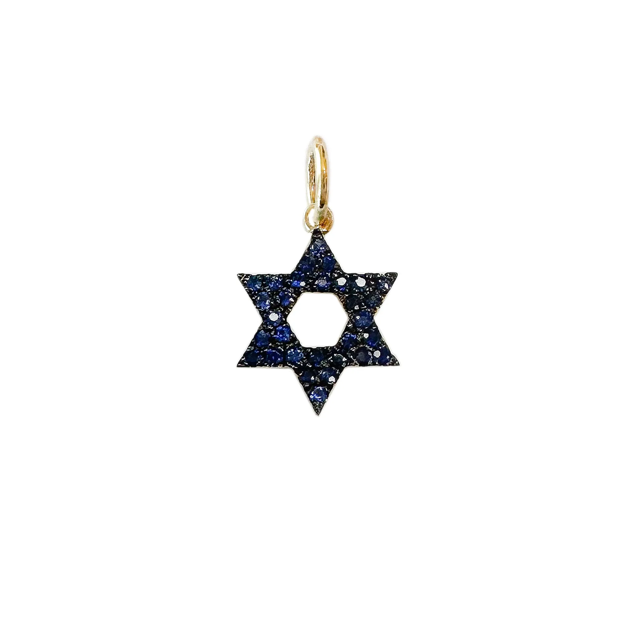 14K Gold Blue Sapphire Star of David Charm Pendant, XS Size