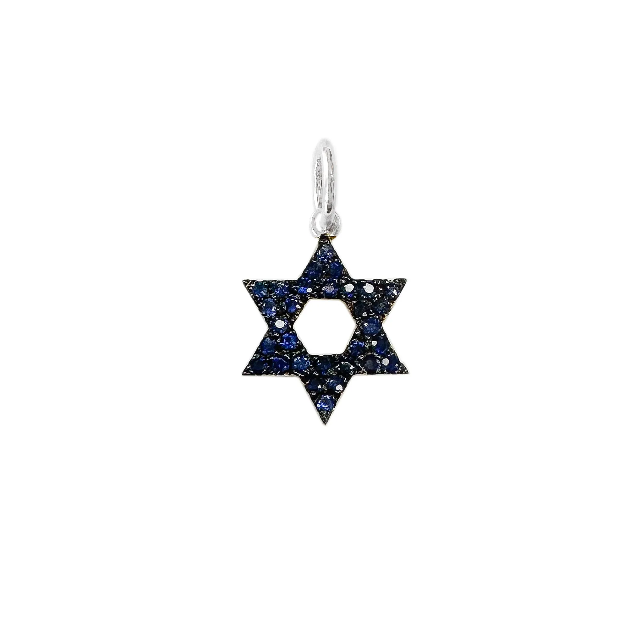 14K Gold Blue Sapphire Star of David Charm Pendant, XS Size