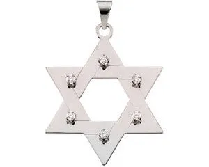 14K Gold Star of David Pendant with 6 Diamonds in 2 sizes