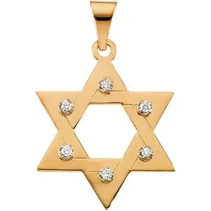 14K Gold Star of David Pendant with 6 Diamonds in 2 sizes