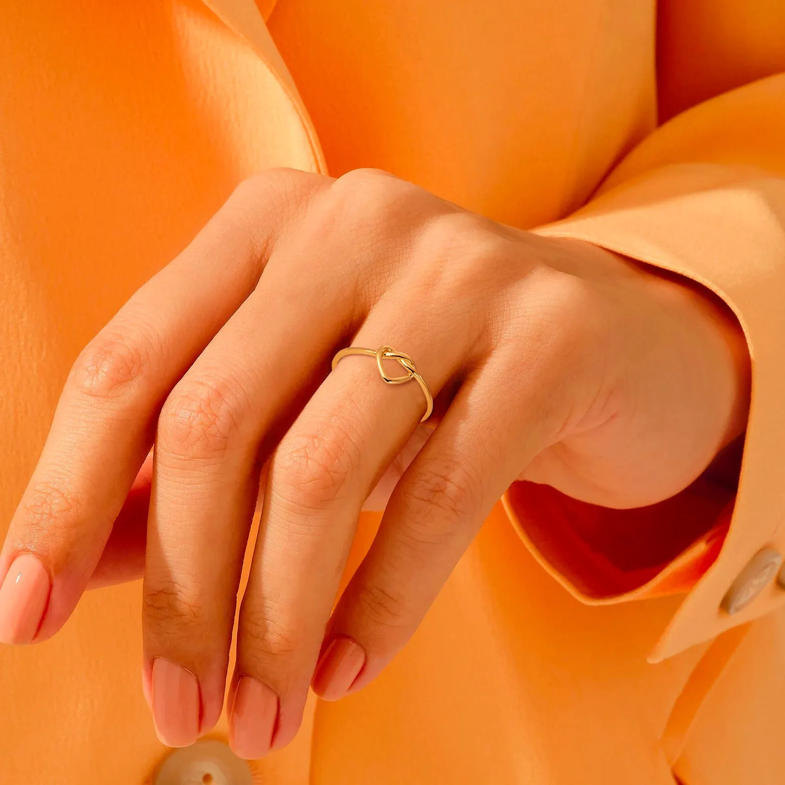 14K Gold Thin Heart Knot Ring Delicate Love Gold Ring