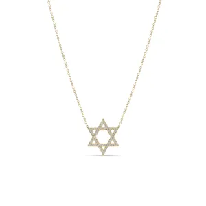 14k Medium Pavé Diamond Star of David Necklace