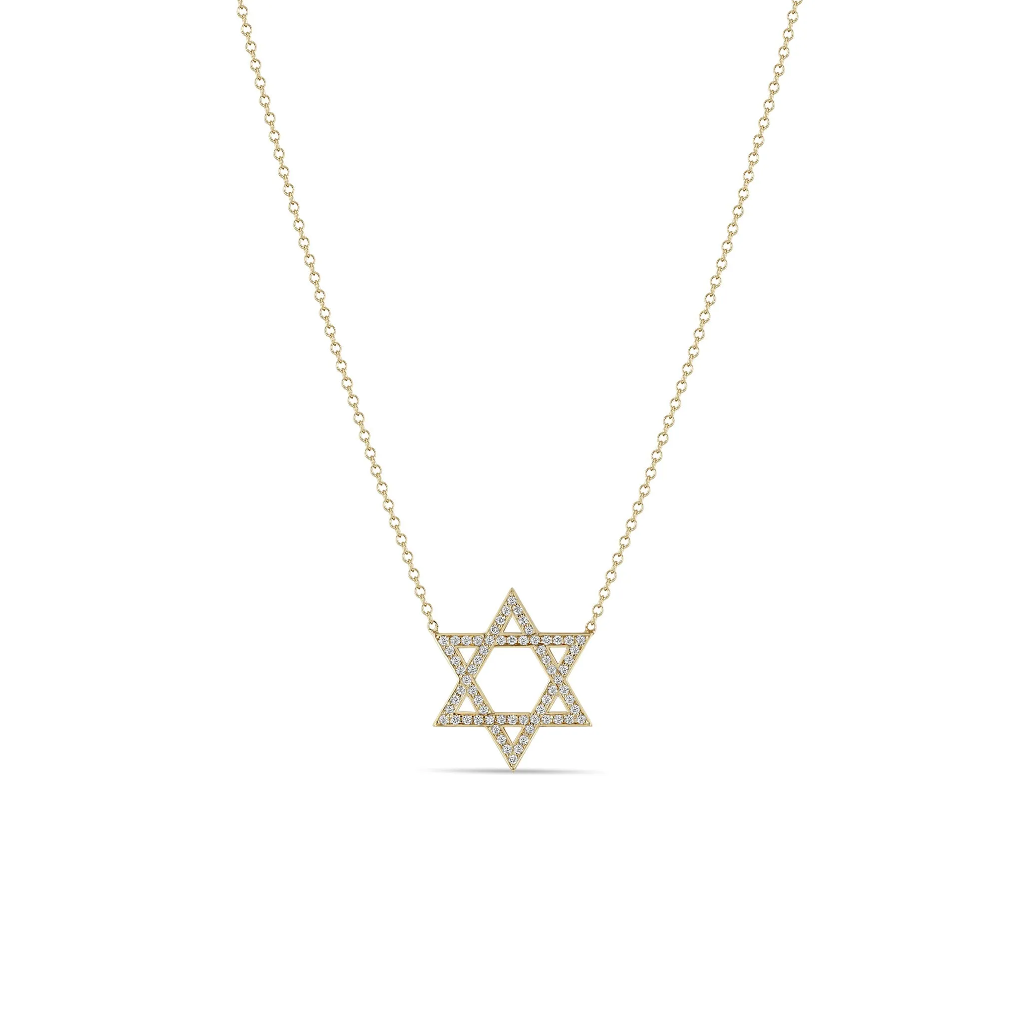 14k Medium Pavé Diamond Star of David Necklace