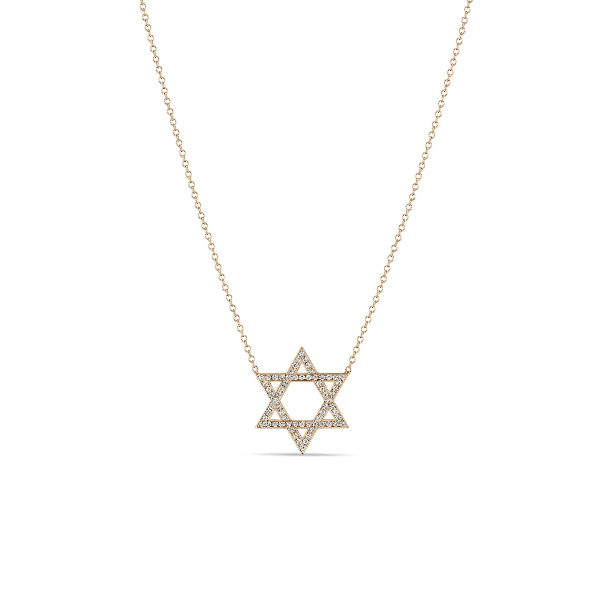 14k Medium Pavé Diamond Star of David Necklace