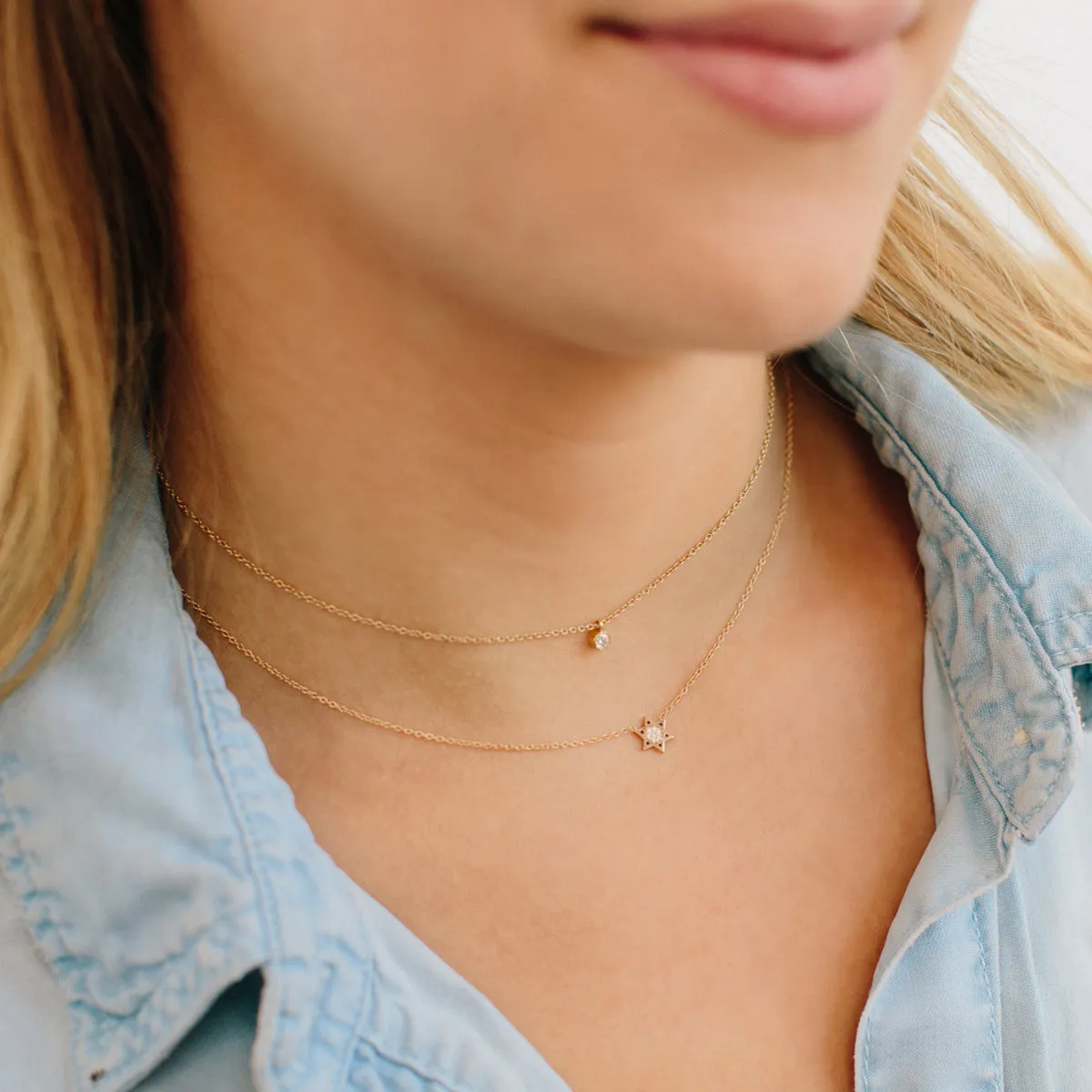 14k Midi Bitty Pavé Diamond Star of David Necklace