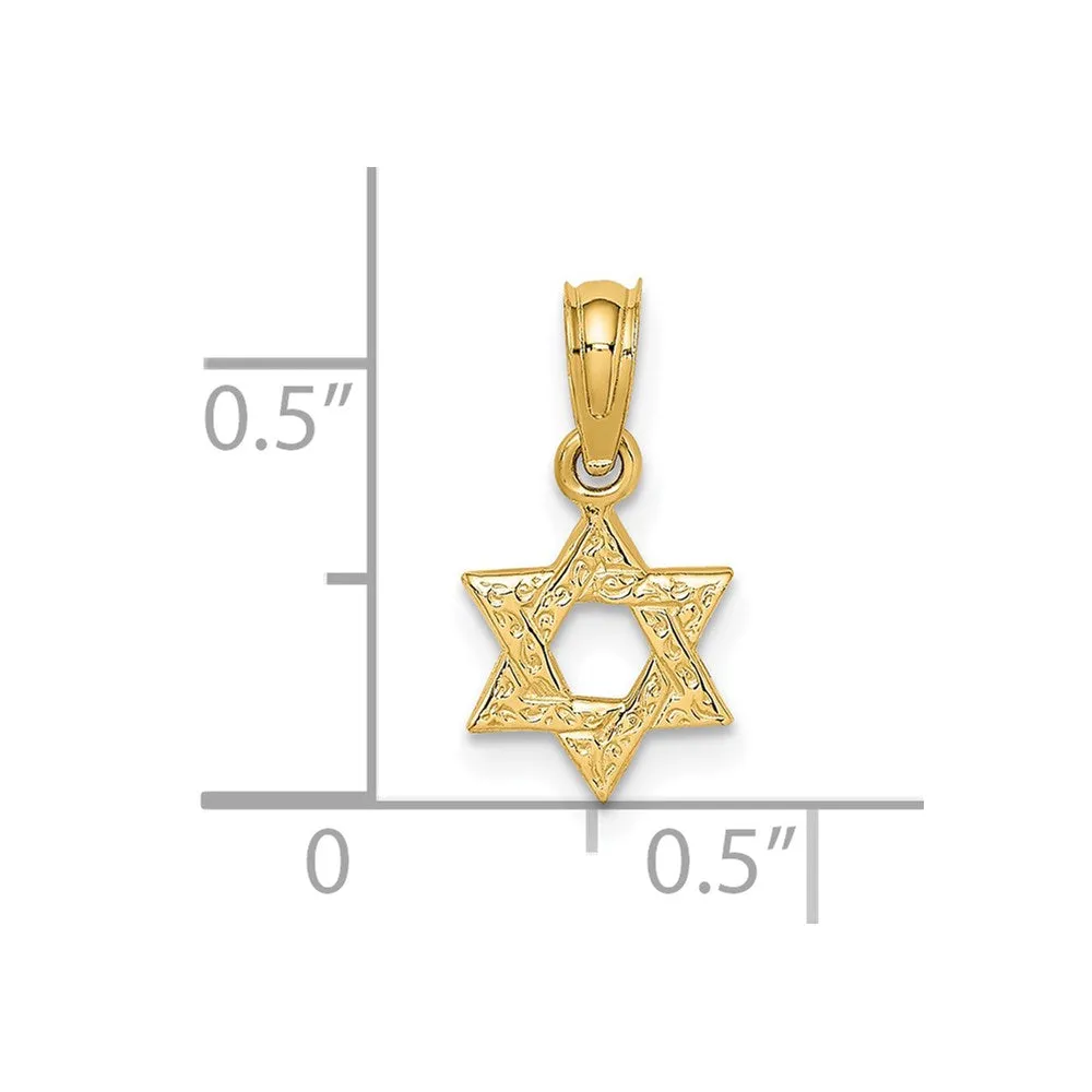 14K Mini Star Of David w/ Engraved Swirl Charm