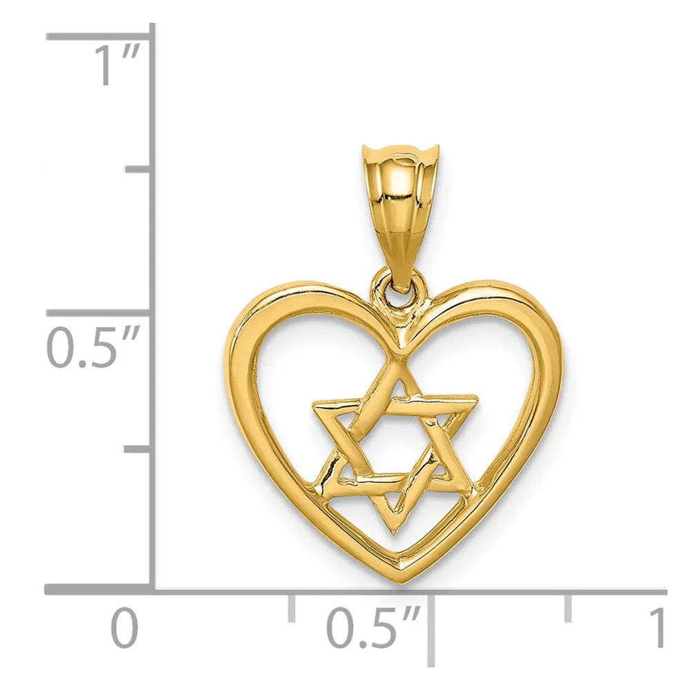14K Polished Star of David in Heart Pendant