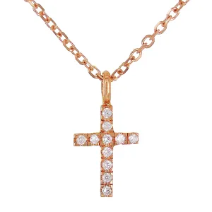 14k Rose Gold 0.04ctw Diamond Cross Pendant Small Religious Charm