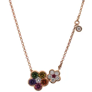 14K Rose Gold Multi Color Sapphires and Diamonds Flower Design 18" Necklace