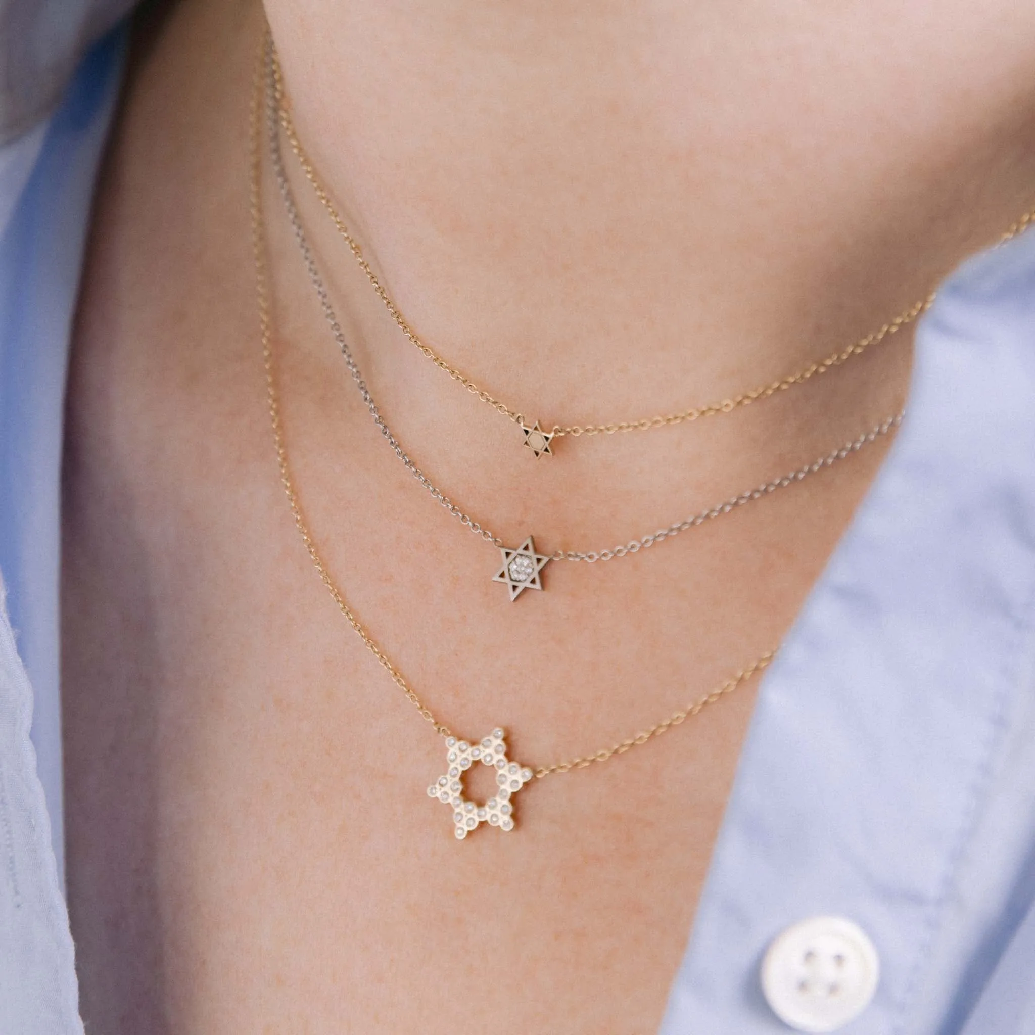 14k Small Diamond Bezel Star of David Necklace